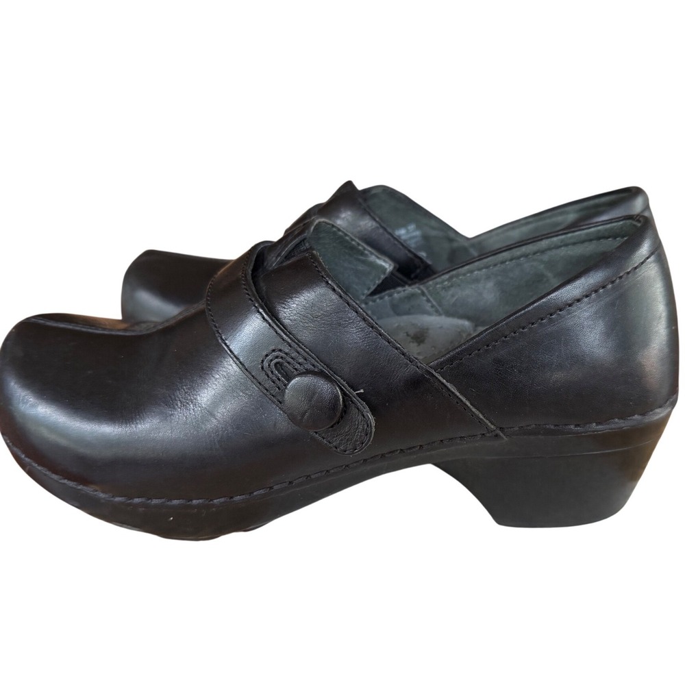 Dansko Tamara  Black Leather Clogs 
Strap Block Heel Shoes Womens‎ 37